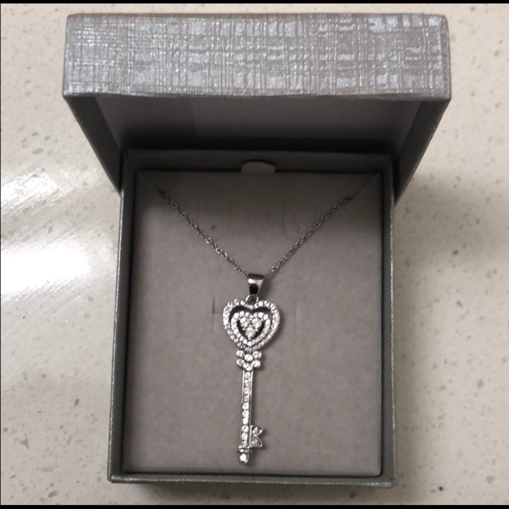 Zales White Sapphire Heart-Top Key Necklace